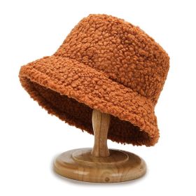 2021 Women's Harajuku Bucket Hat Solid Color Women Men Fishing Fisherman Hats Autumn Winter Lamb Wool Outdoor Warm Panama Cap (Color: Orange)